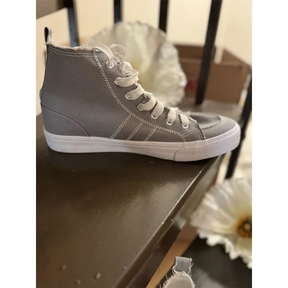 Obtaom Women's High Top Canvas Sneakers Gray Size 9 Casual Athletic
